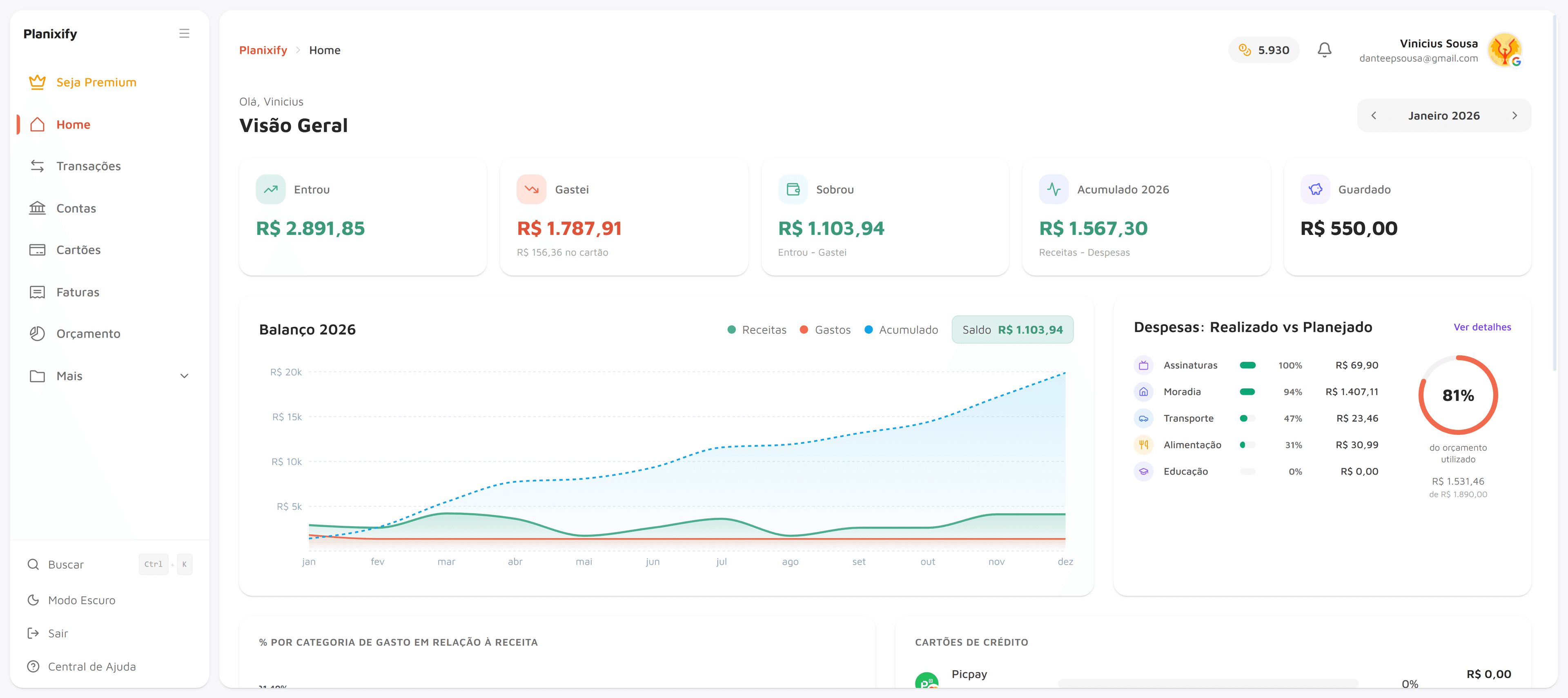 Planixify - Controle financeiro familiar